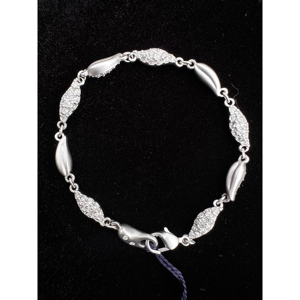 Swarovski Sparkle Rhodium Plated Leaf Link Pave Crystal Bracelet 7.5 NWT
